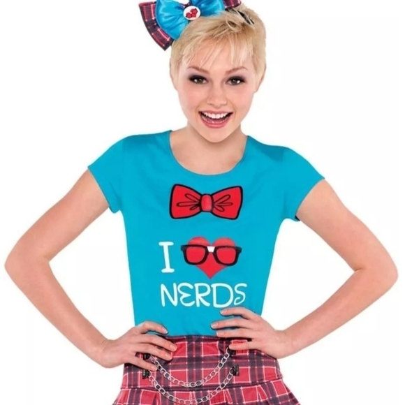 Geek Chic "I Love Nerds" T-Shirt Women's One's Size Fits Most Halloween Costume - Picture 1 of 5